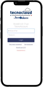 Smartphone con schermo che mostra una pagina di login per Tecnocloud.